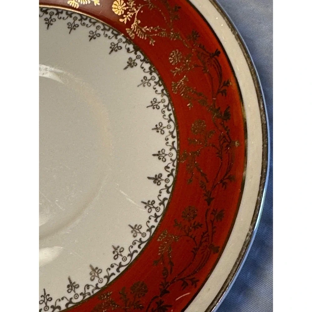 Vinatge USA Made Homer Laughlin Craftsman Formal Rust Red Saucer set/6- 6